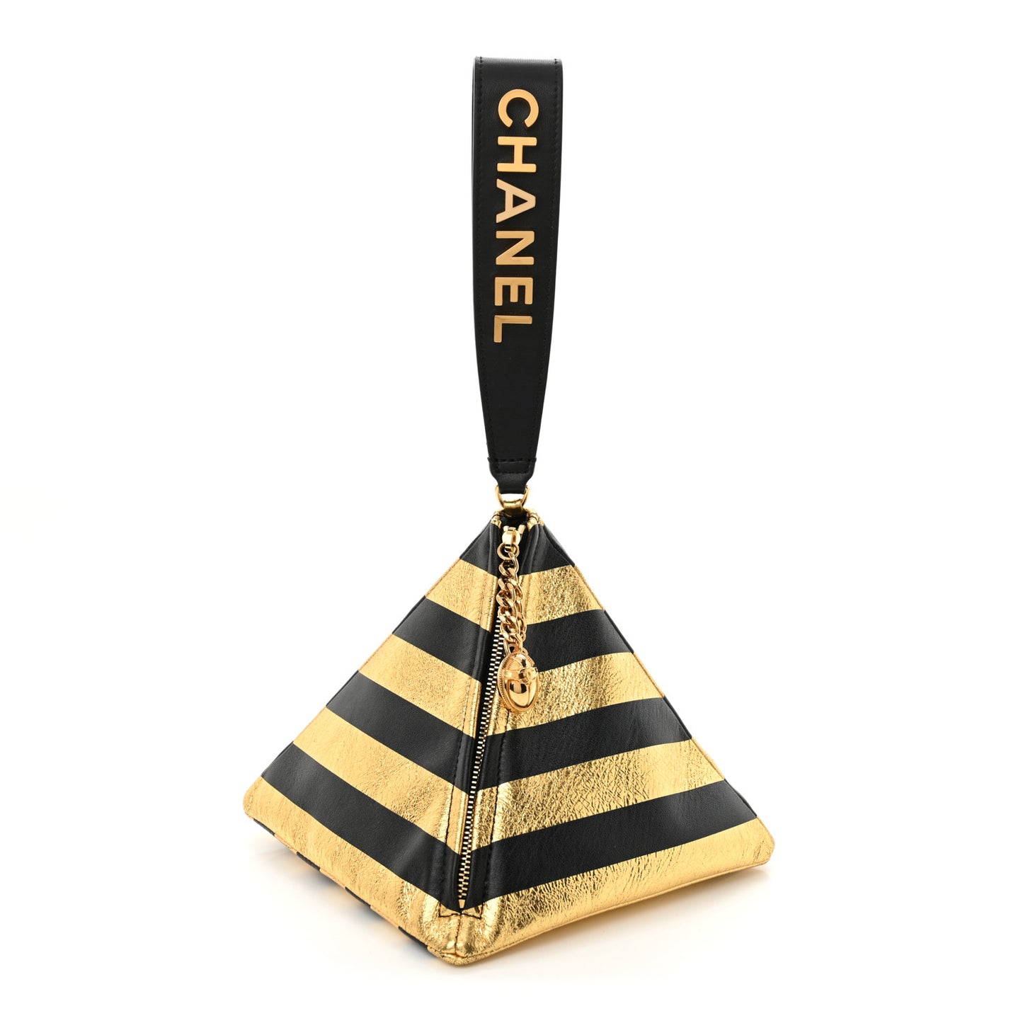 Metallic Lambskin CC Kheops Pyramid Bag Gold Black