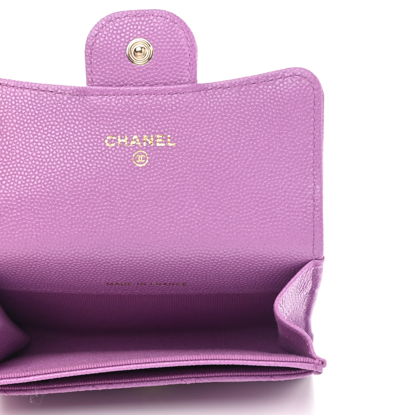 Caviar Quilted Flap Card Holder Wallet Purple