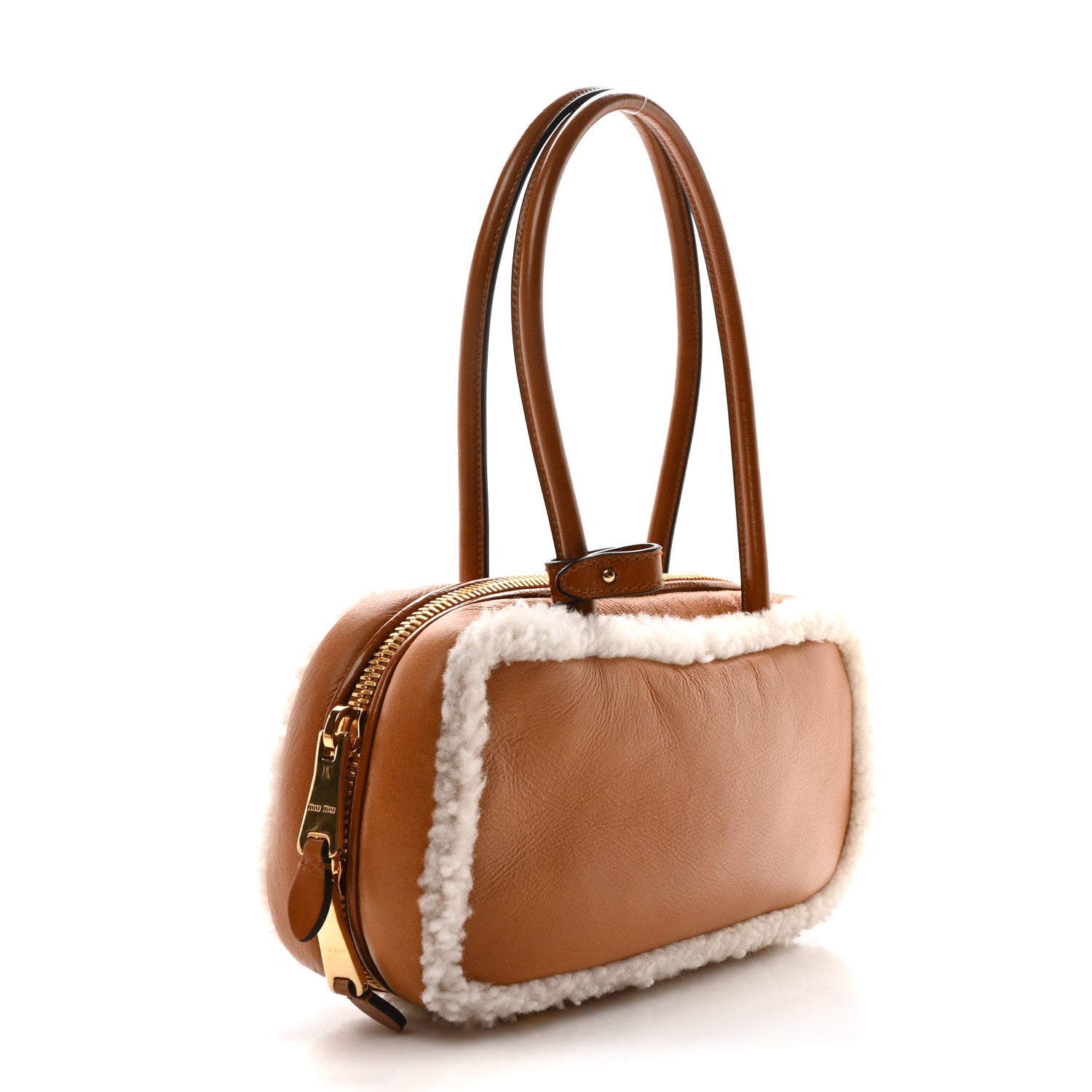 Miu Miu Shearling Calfskin Arcadie Top Handle Bag Cognac 1866848
