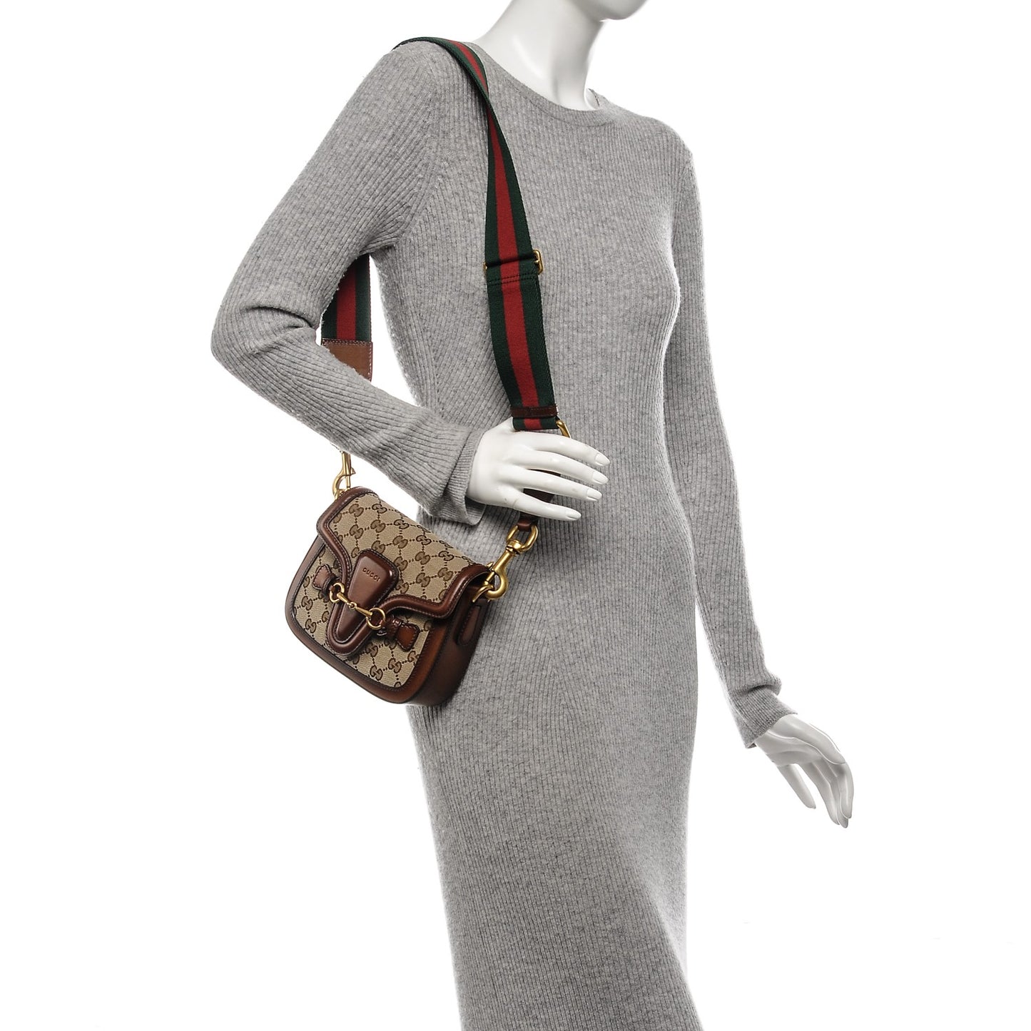 Monogram Small Lady Web Shoulder Bag Beige Cuir
