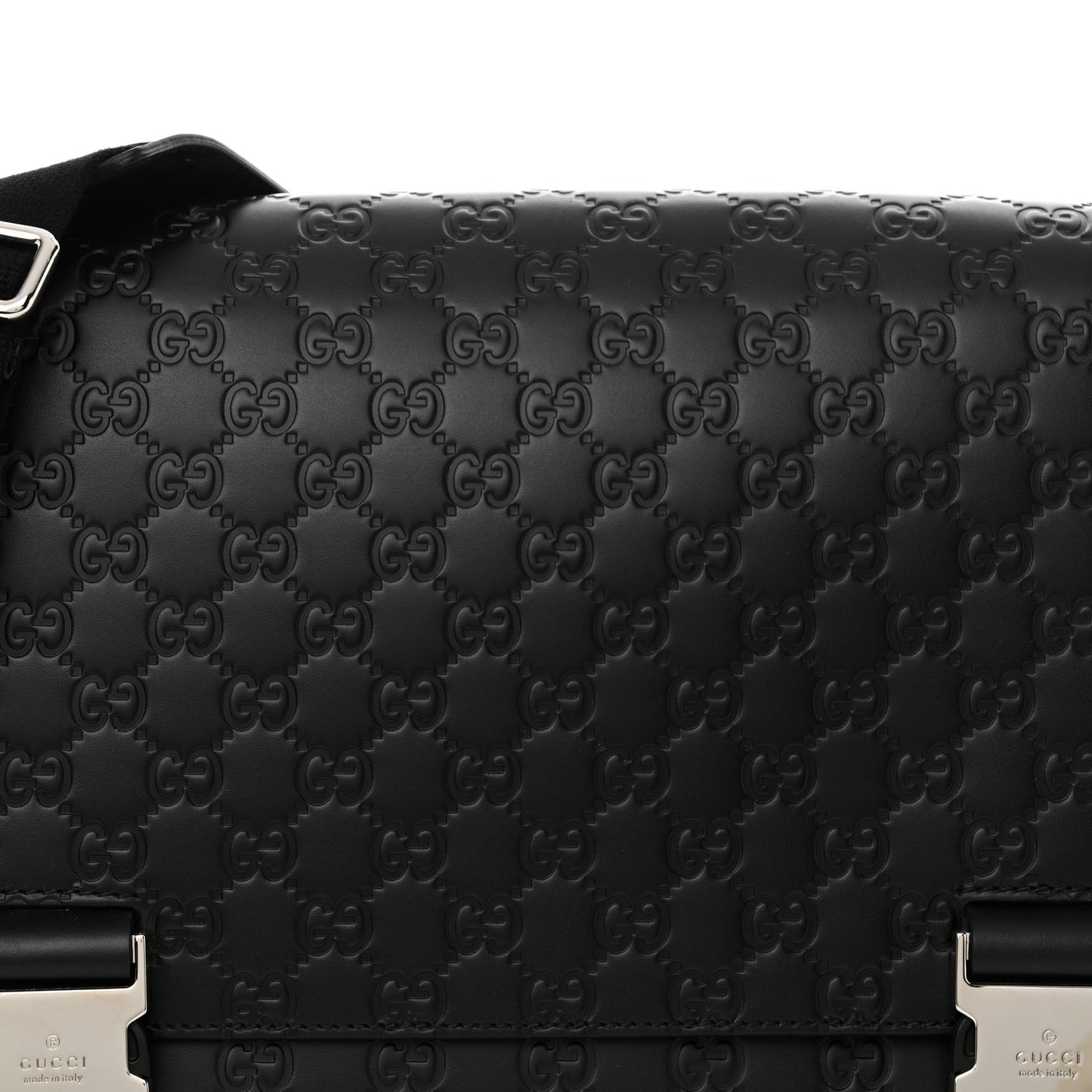 Guccissima Signature Medium Double Buckle Flap Messenger Bag Black