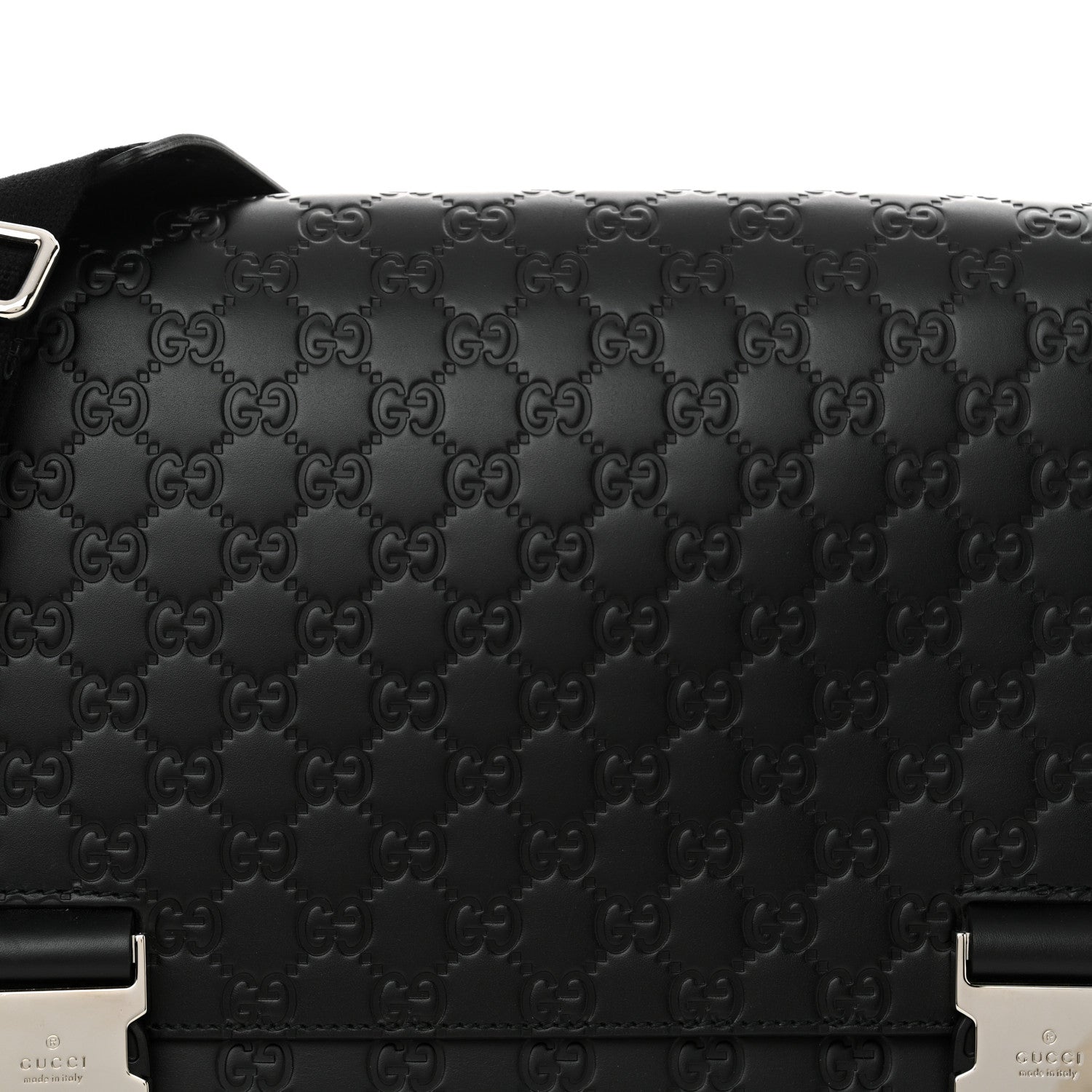 Gucci Guccissima Signature Medium Double Buckle Flap Messenger Bag Black 8 of 12