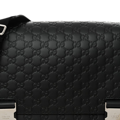 Gucci Guccissima Signature Medium Double Buckle Flap Messenger Bag Black 8 of 12