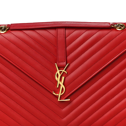Saint Laurent Smooth Calfskin Matelasse Chevron Large Monogram Satchel Red 7 of 12