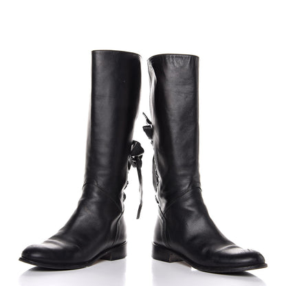 Valentino Garavani Nappa Ascot Ribbon Lace Up Riding Boots 37 Black 9 of 11
