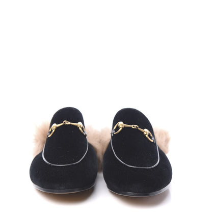 Gucci Velvet Fur Womens Princetown Slippers 37.5 Black 2 of 8