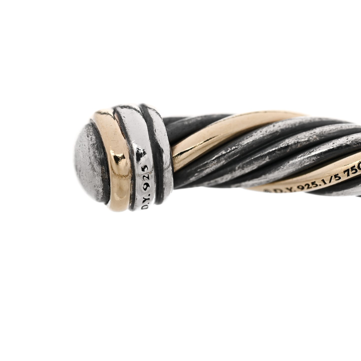 Sterling Silver 18K Yellow Gold 5mm Twist Cable Cuff Bracelet
