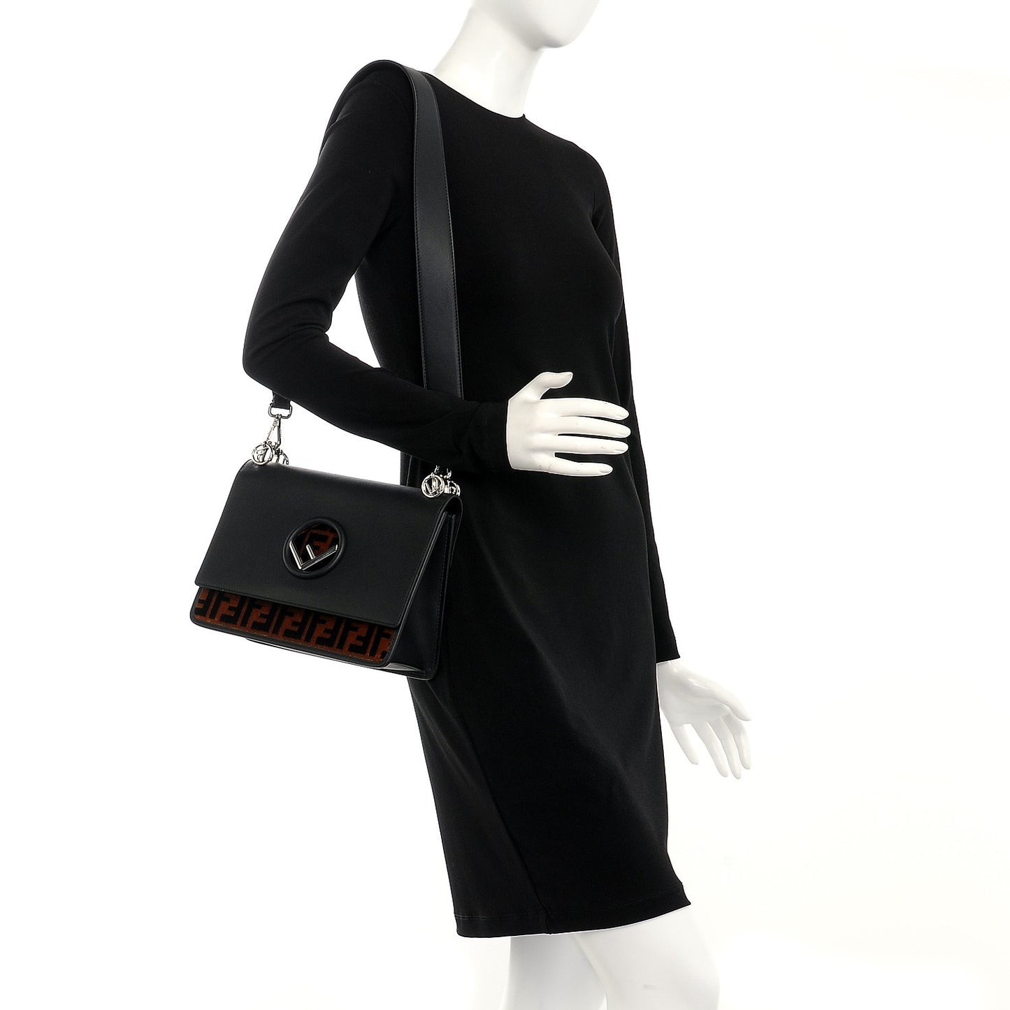 Vitello Century Velvet F is Fendi FF Kan I Shoulder Bag Black Tobacco