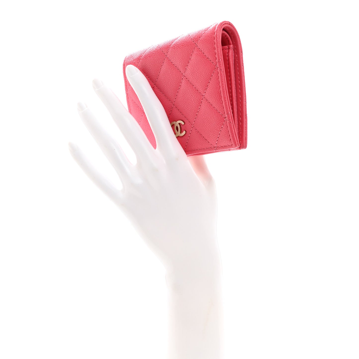 Caviar Quilted Compact Bifold Wallet Pink
