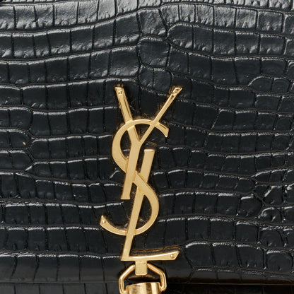 Saint Laurent Calfskin Crocodile Embossed Kate Monogram Tassel Chain Wallet Black 9 of 12