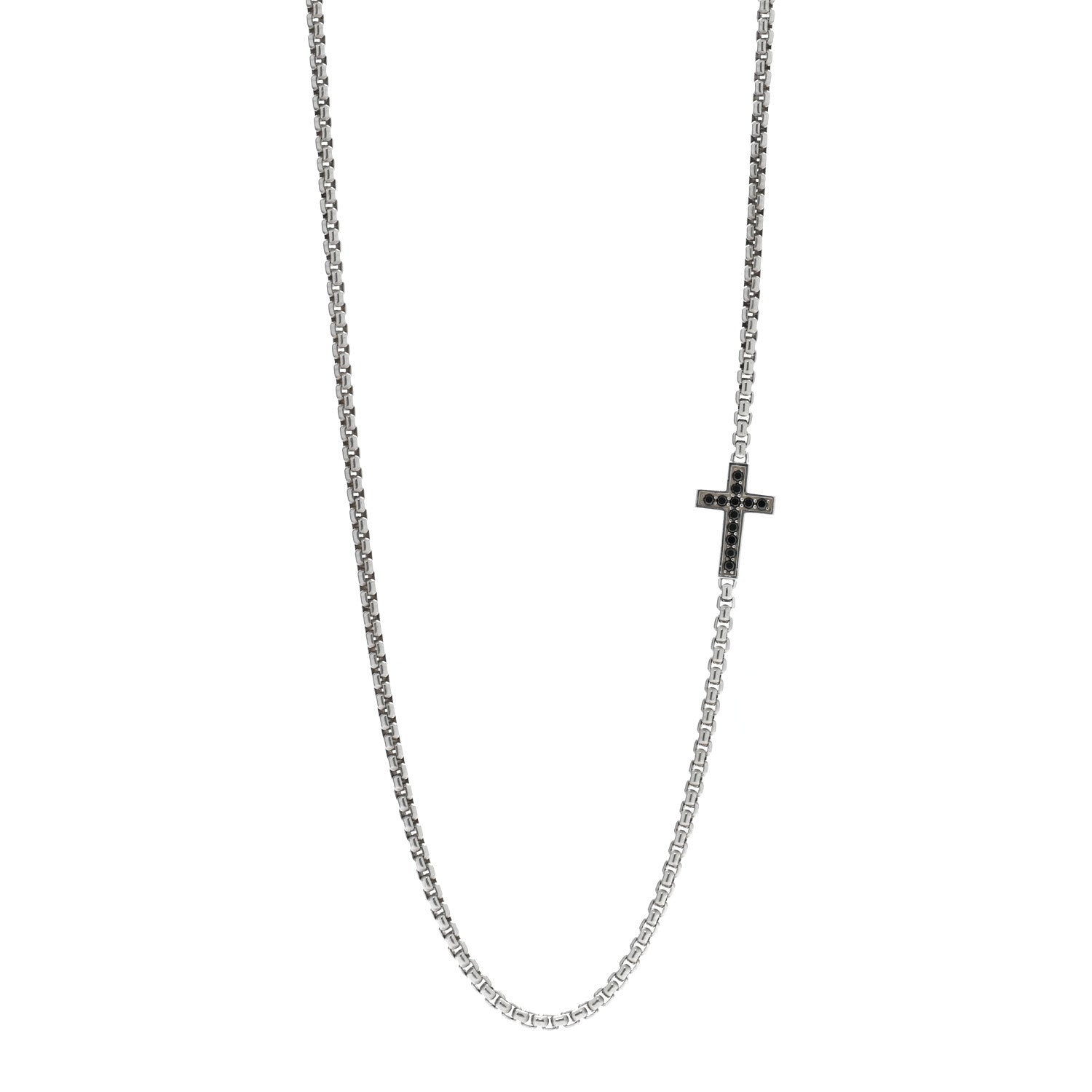 David Yurman Sterling Silver Black Diamond Streamline Cross Station Necklace 26" 1 of 4