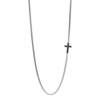 David Yurman Sterling Silver Black Diamond Streamline Cross Station Necklace 26" 1 of 4