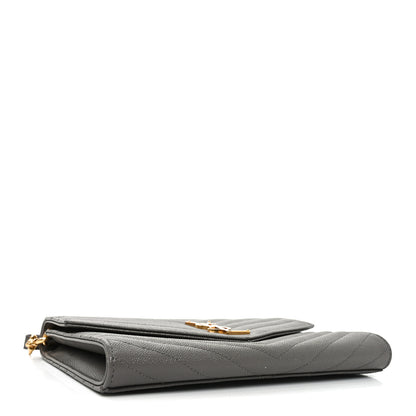 Saint Laurent Grain De Poudre Matelasse Chevron Monogram Envelope Clutch Fog 4 of 11