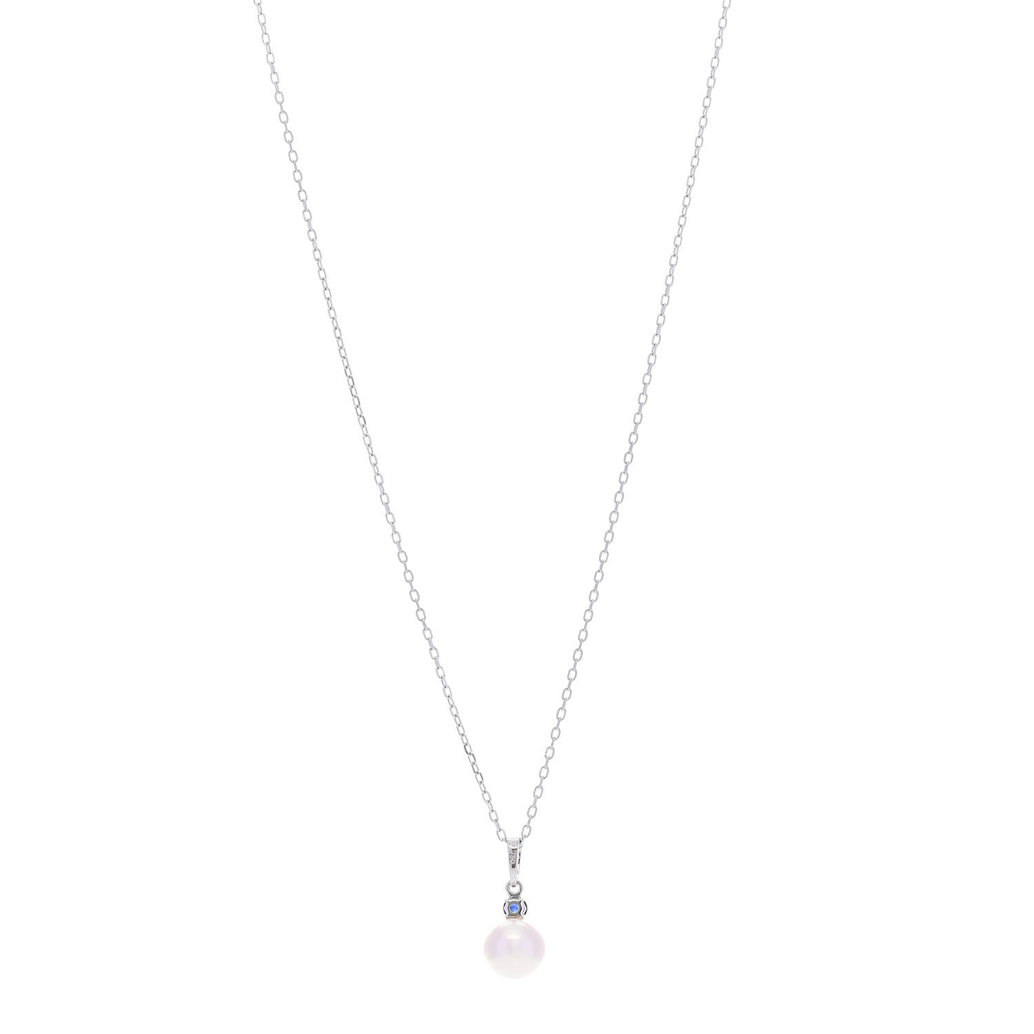 Mikimoto 18K White Gold Blue Sapphire Akoya Cultured Pearl 8-8.5mm Pendant Necklace 1 of 6