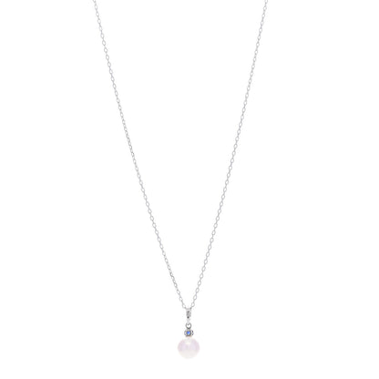 Mikimoto 18K White Gold Blue Sapphire Akoya Cultured Pearl 8-8.5mm Pendant Necklace 1 of 6