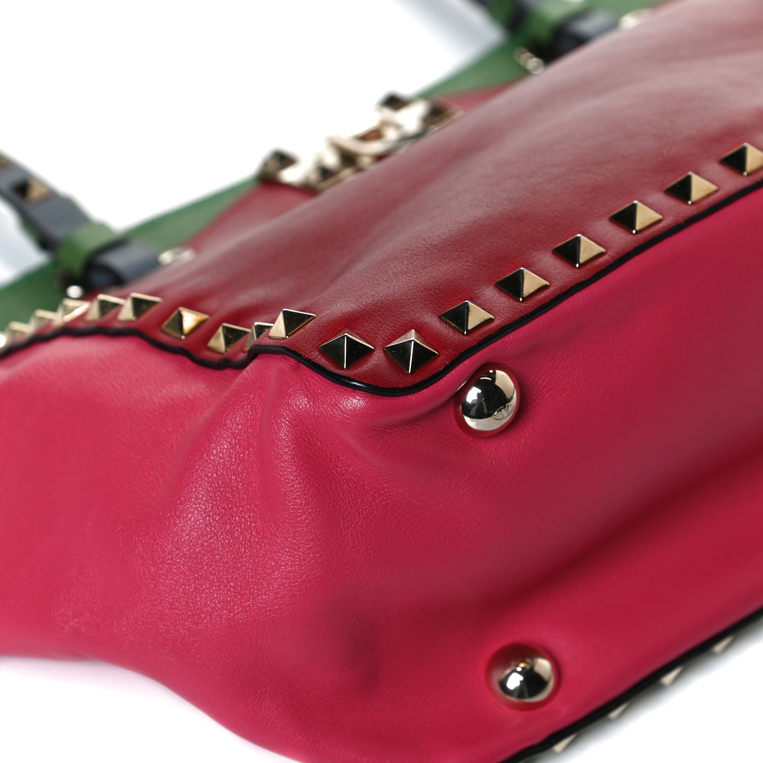 Valentino Garavani Vitello Colorblock Small Rockstud Tote Deep Rose Clover Grey Scarlet 10 of 13