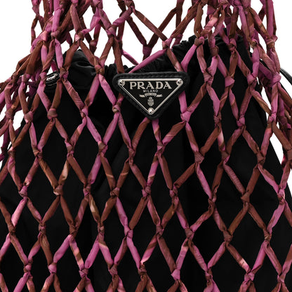 Prada Tessuto Nylon Net Tote Black Pink 7 of 9
