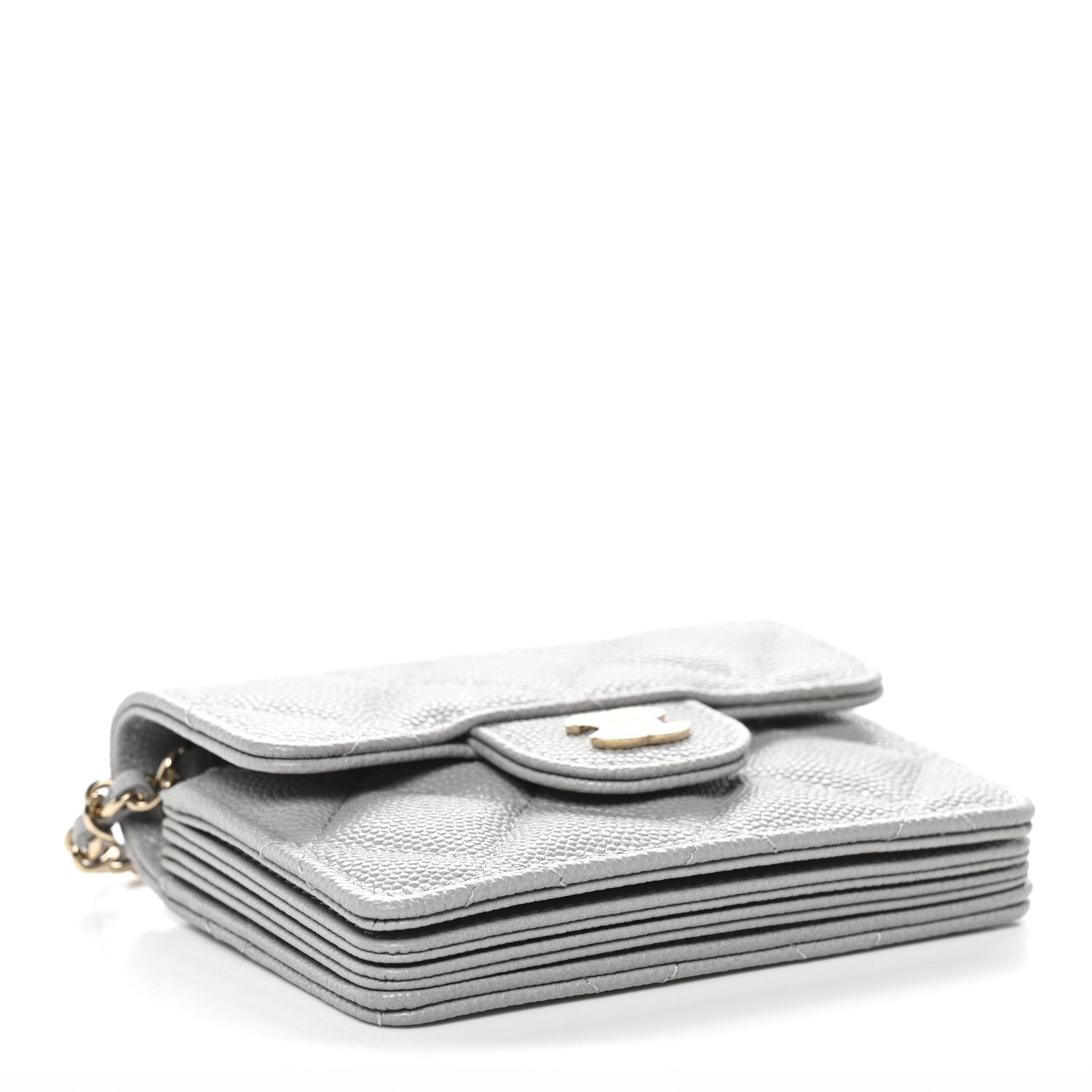 Chanel Caviar Quilted Flap Card Holder On Chain Grey 4 of 12