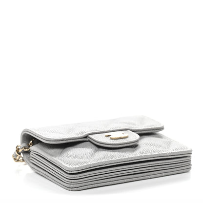 Chanel Caviar Quilted Flap Card Holder On Chain Grey 4 of 12