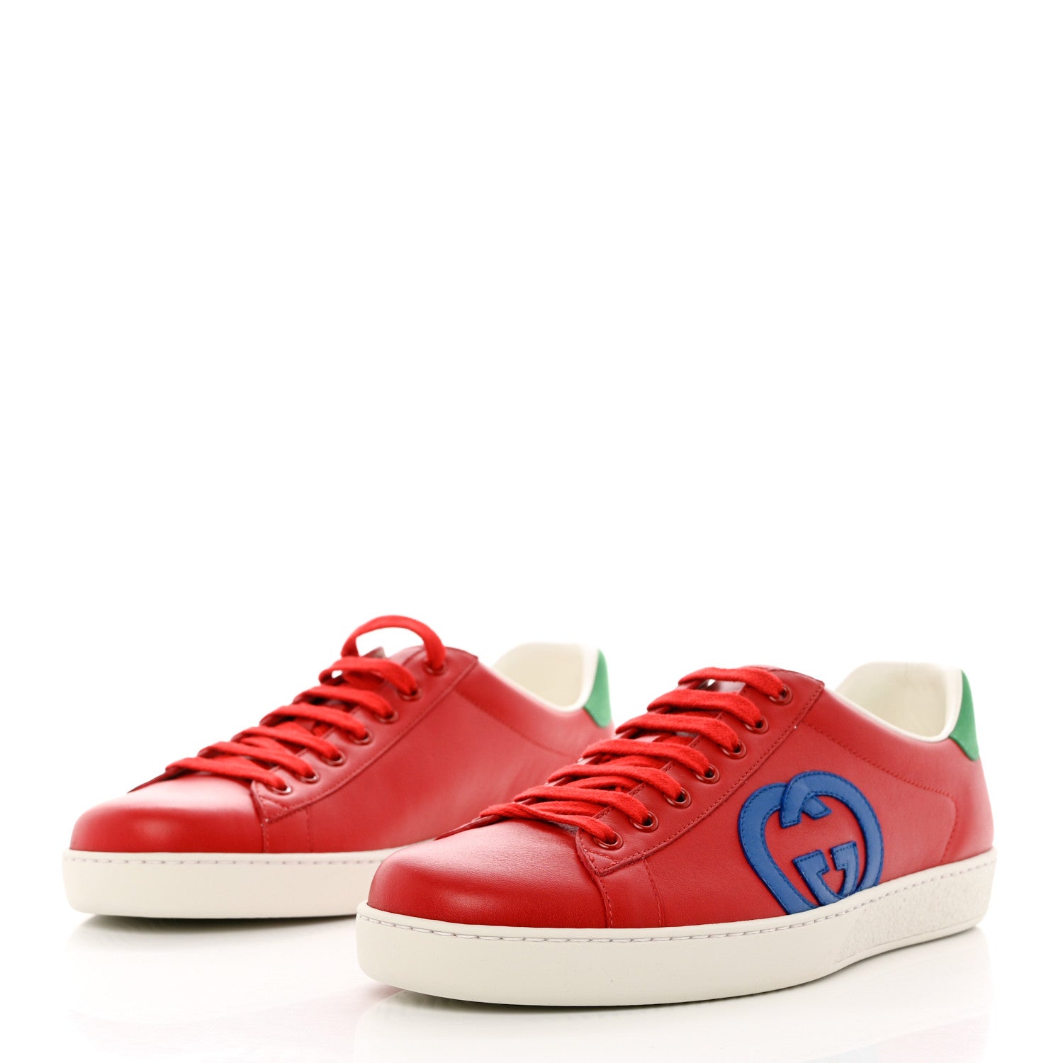 Gucci Calfskin Nubuck Interlocking G Mens New Ace Sneakers 10 Hibiscus Red Rio Blue New Shamarock 3 of 9