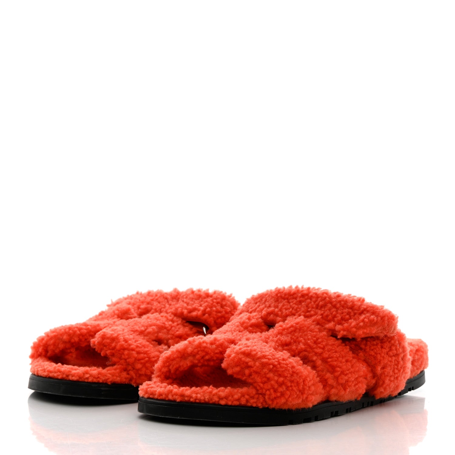 Hermes Woolskin Womens Chypre Sandals 37 Orange 3 of 7