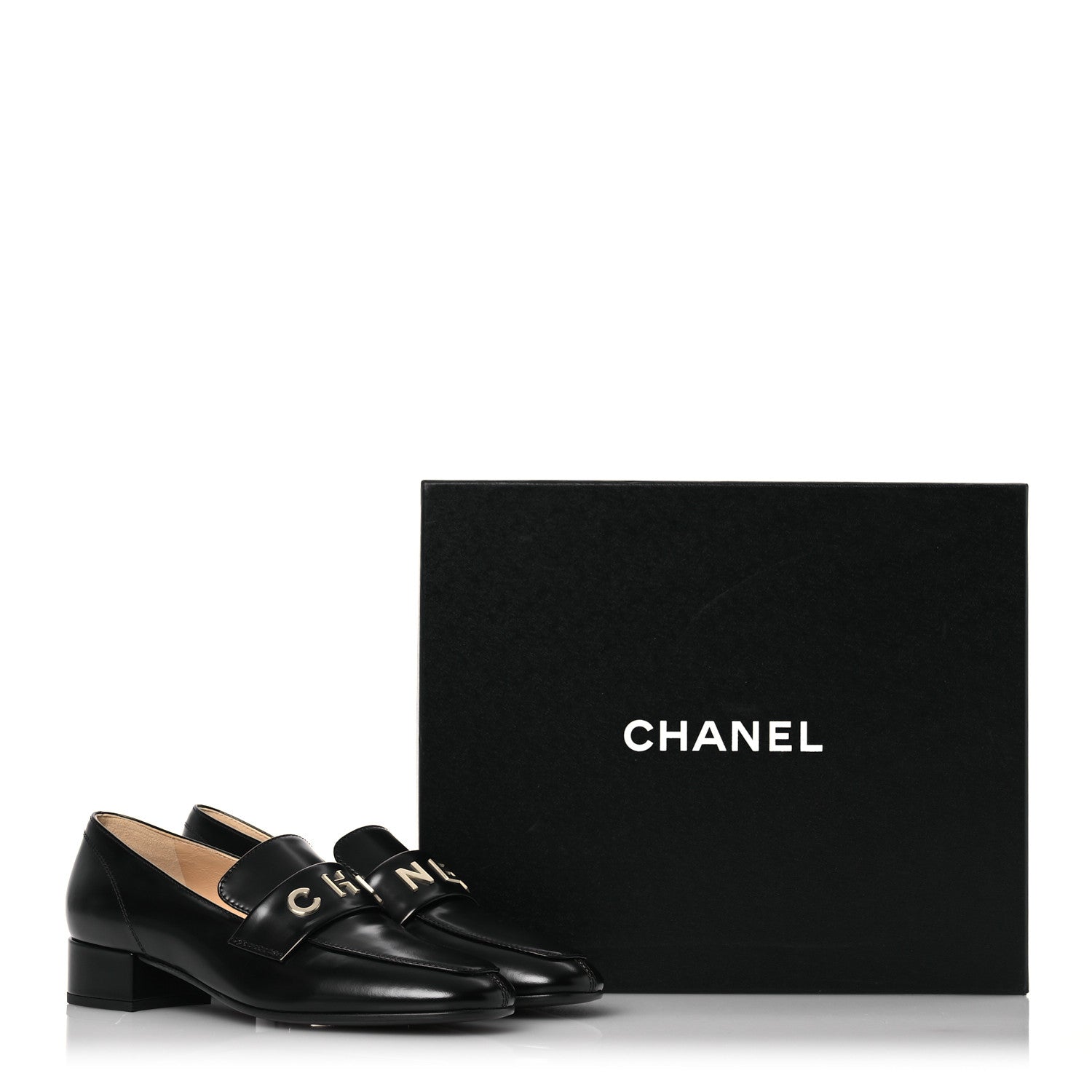Chanel Shiny Calfskin Logo Loafers 37 Black 12 of 12