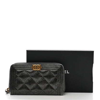 Chanel Cracked Metallic Calfskin Quilted Medium Boy Zip Around Wallet Dark Silver 9 of 9