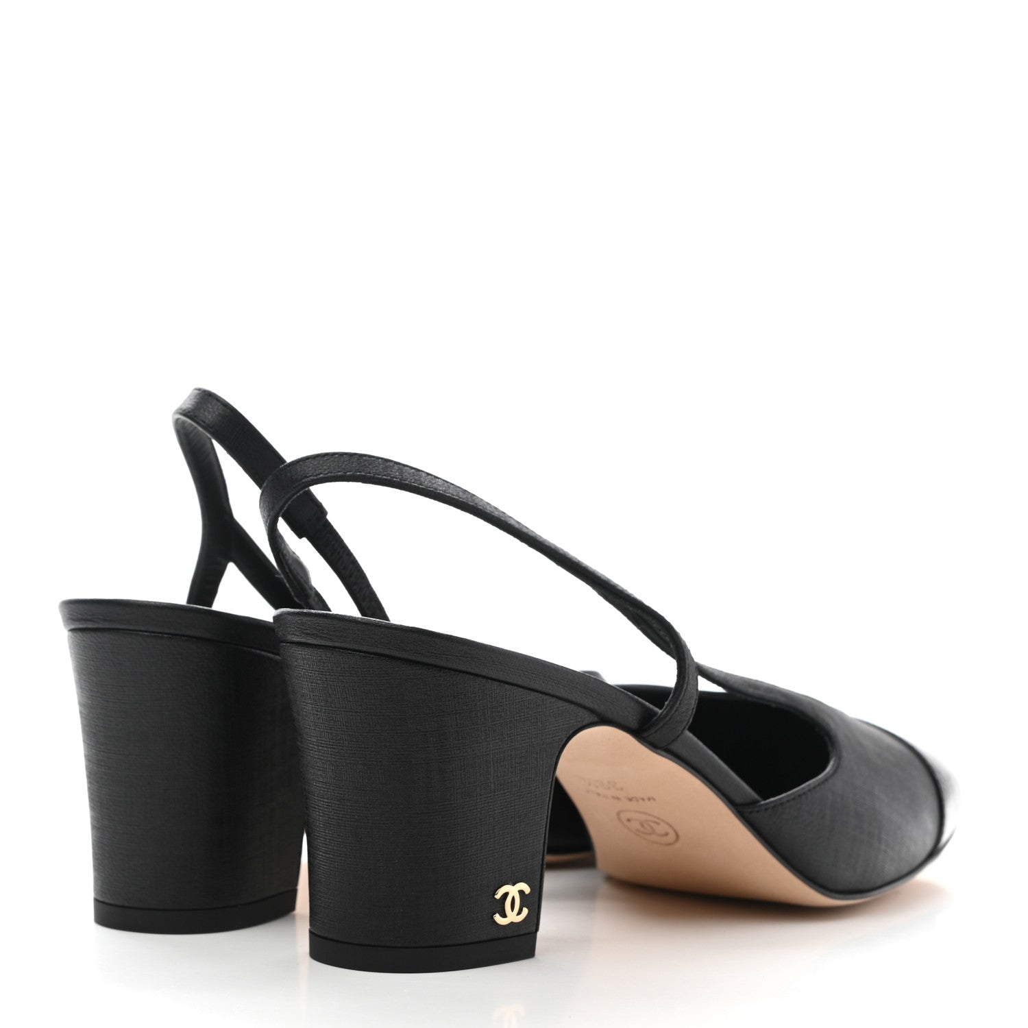 Chanel Goatskin Calfskin Cap Toe CC Slingback Sandals 39.5 Black 4 of 8