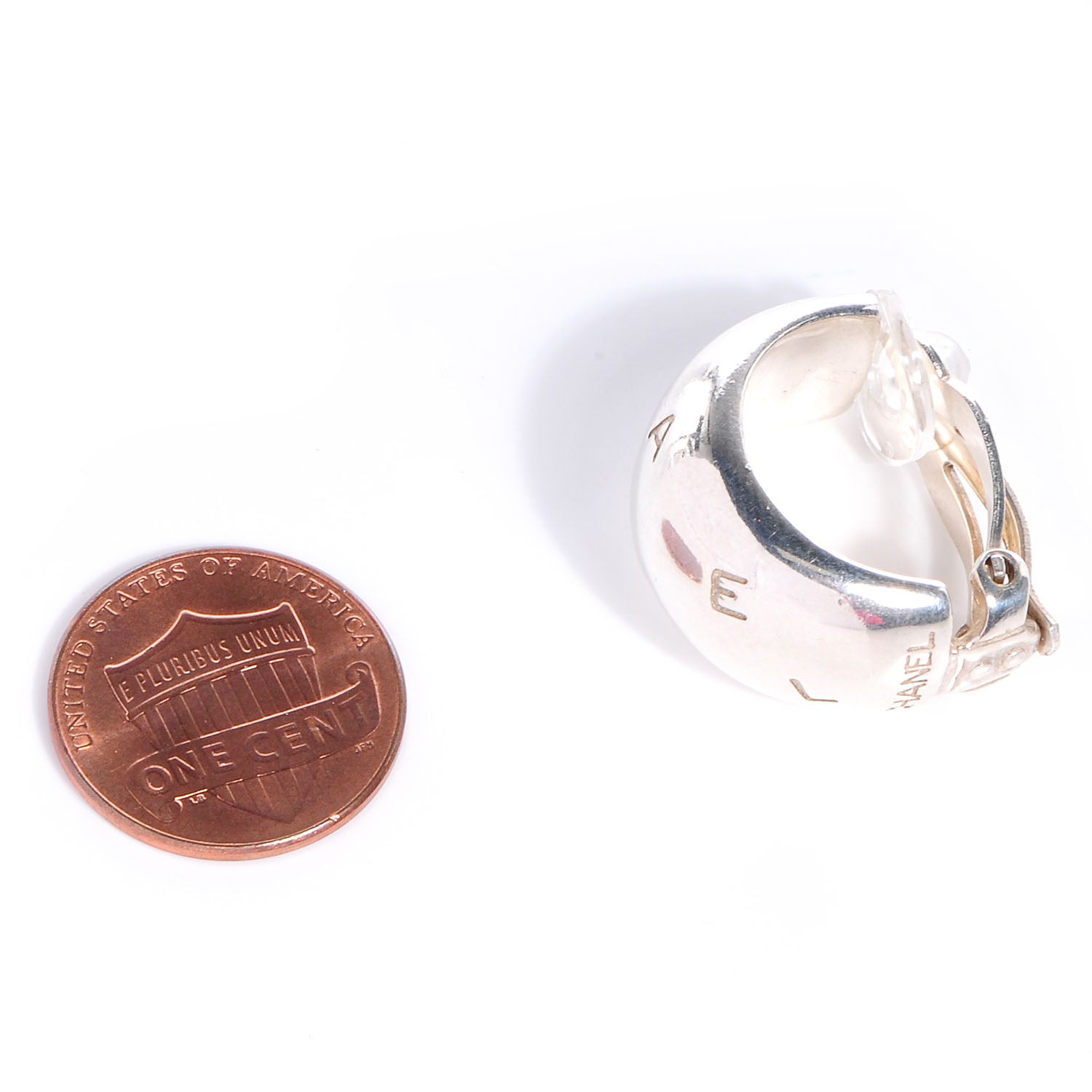 Chanel Half Hoop Clip On Earrings Silver 2 of 6