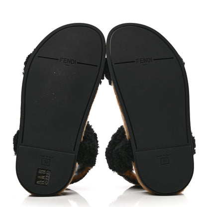 Fendi Shearling FF Fendi Feel Sandals 38 Tobacco Black 5 of 9