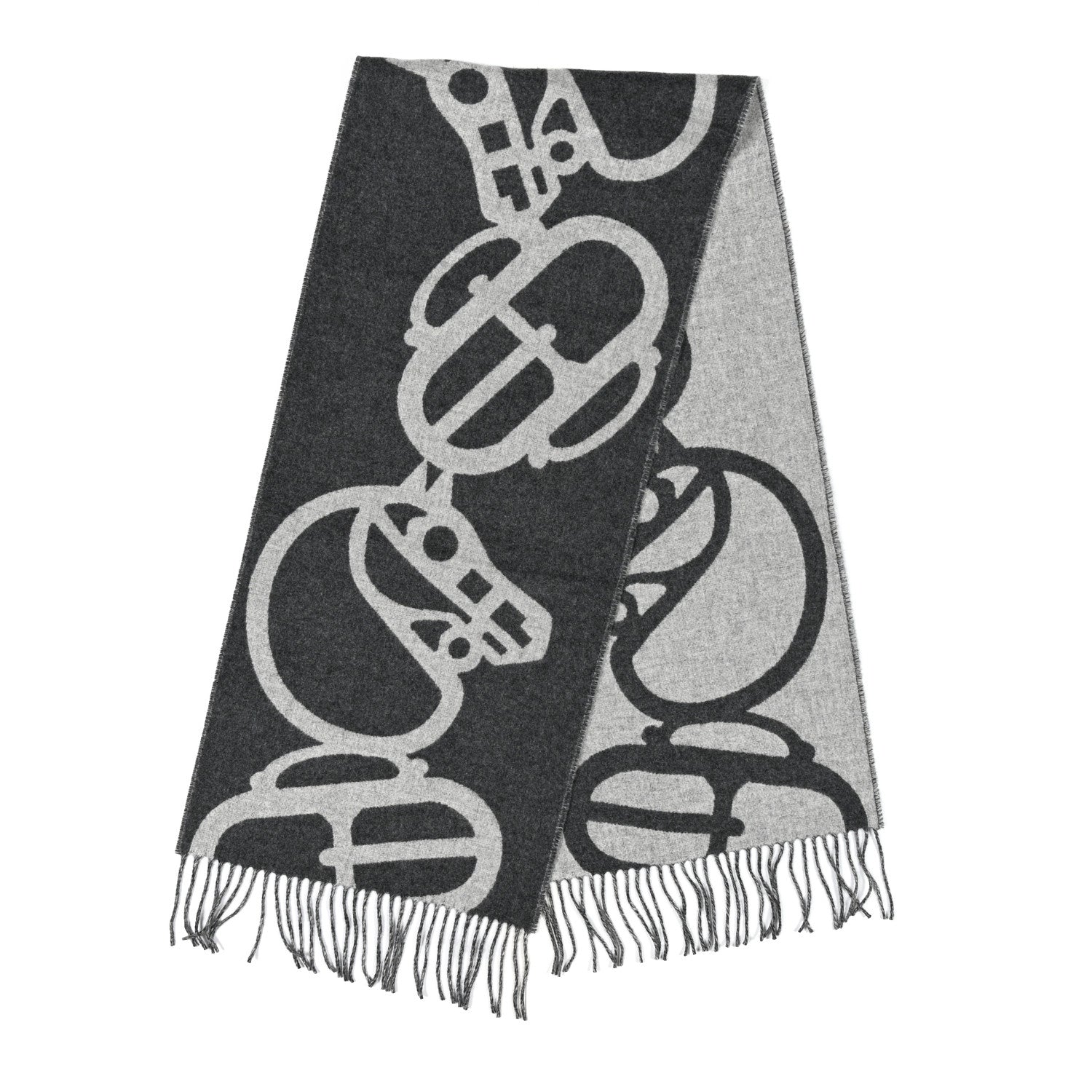 Hermes Cashmere Boucles et Camails Muffler Anthracite Gris Clair 2 of 3