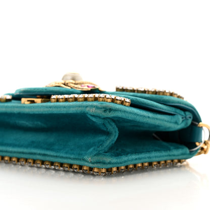 Gucci Velvet Crystal Mini Bee Broadway Shoulder Bag Pavone Cyan 10 of 11