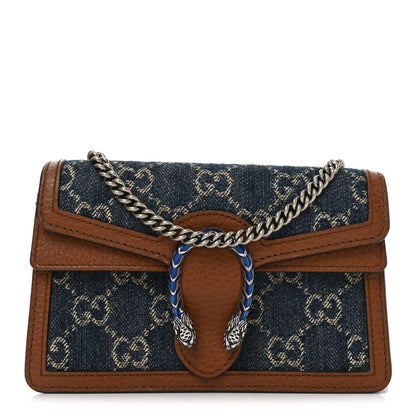 Gucci New Denim GG Monogram Dollar Calfskin Enamel Super Mini Dionysus Shoulder Bag Blue Tea Cuir Epilog Electric Blue 1 of 9