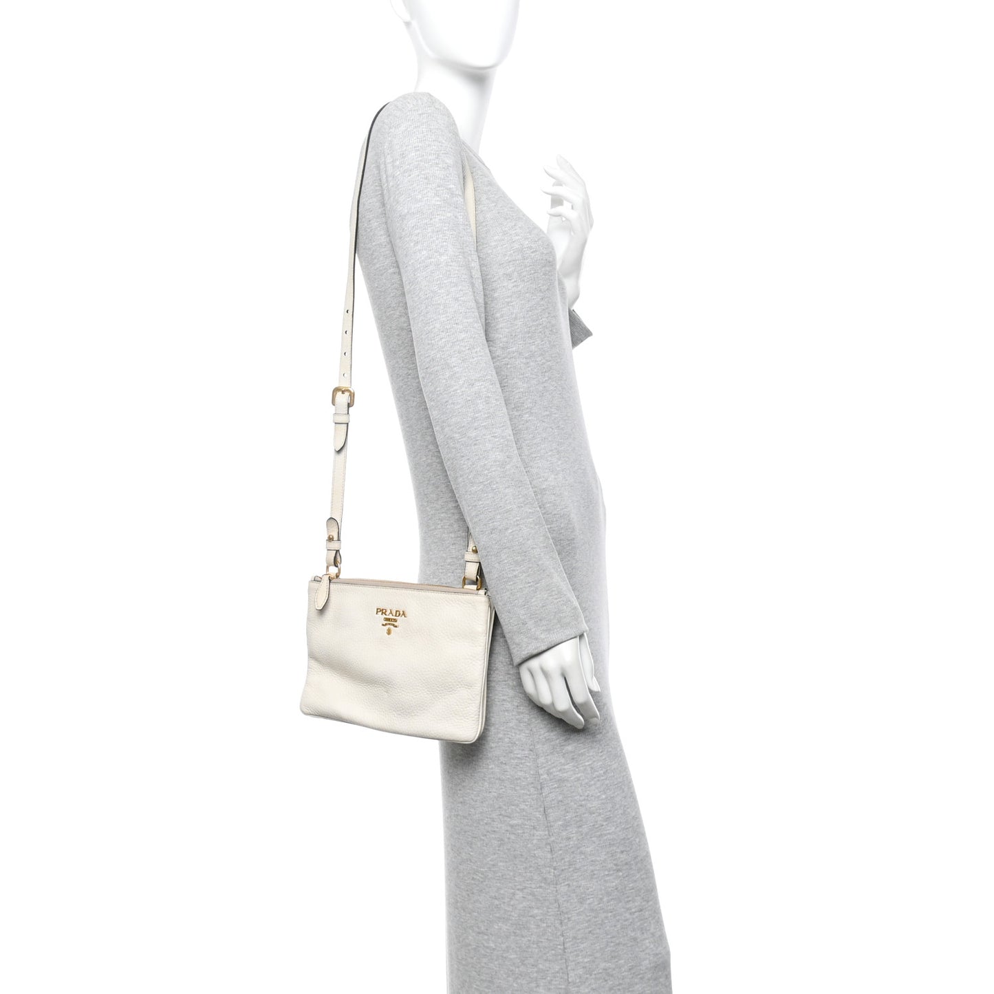 Vitello Phenix Double Zip Crossbody Bag White