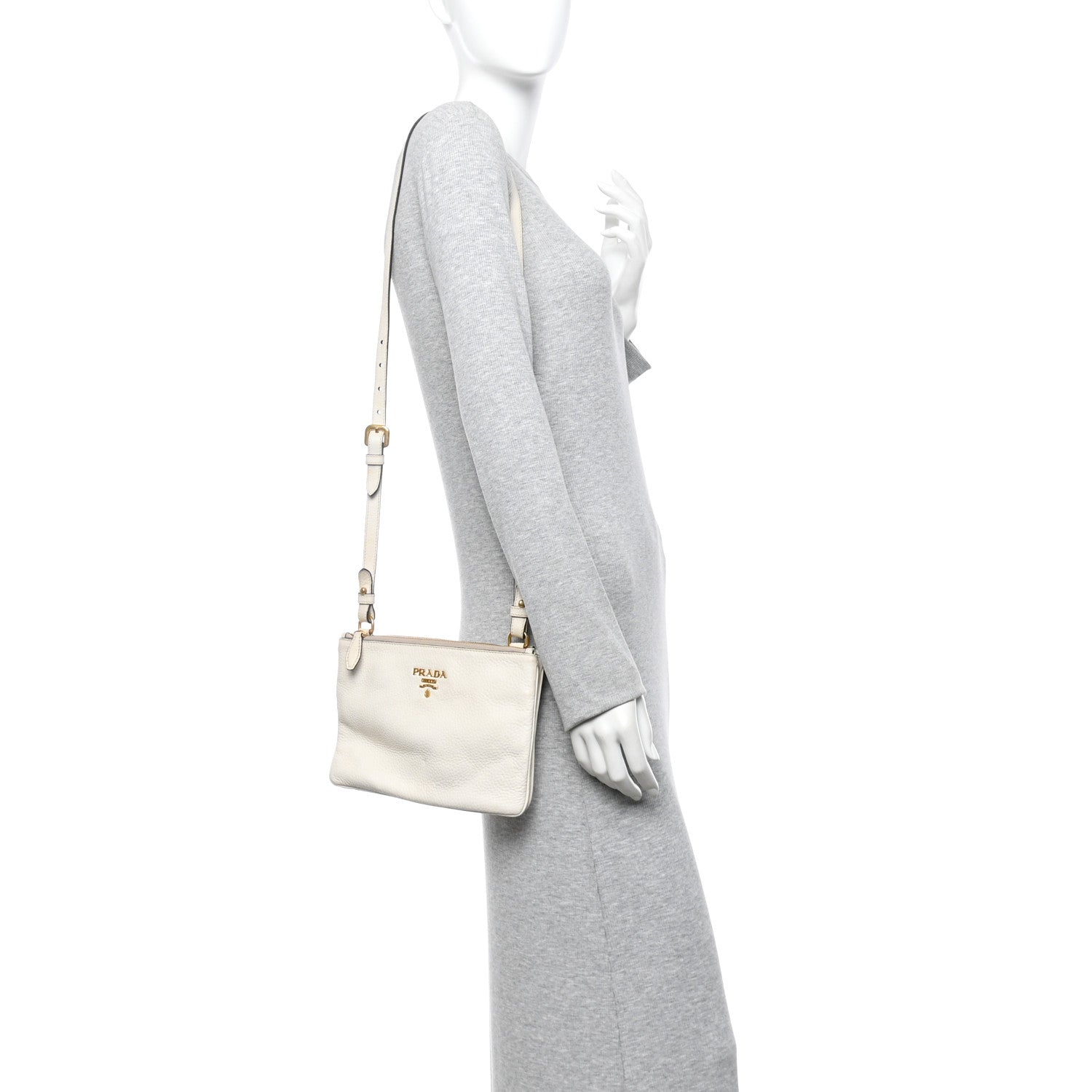 Prada Vitello Phenix Double Zip Crossbody Bag White 2 of 9