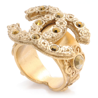Chanel Crystal Filigree Camellia CC Ring 6 Gold 4 of 5