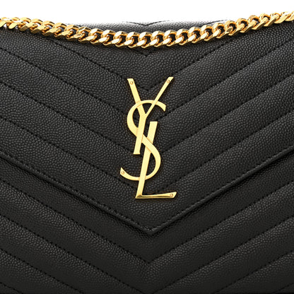 Saint Laurent Grain De Poudre Matelasse Chevron Monogram Chain Wallet Black 7 of 9