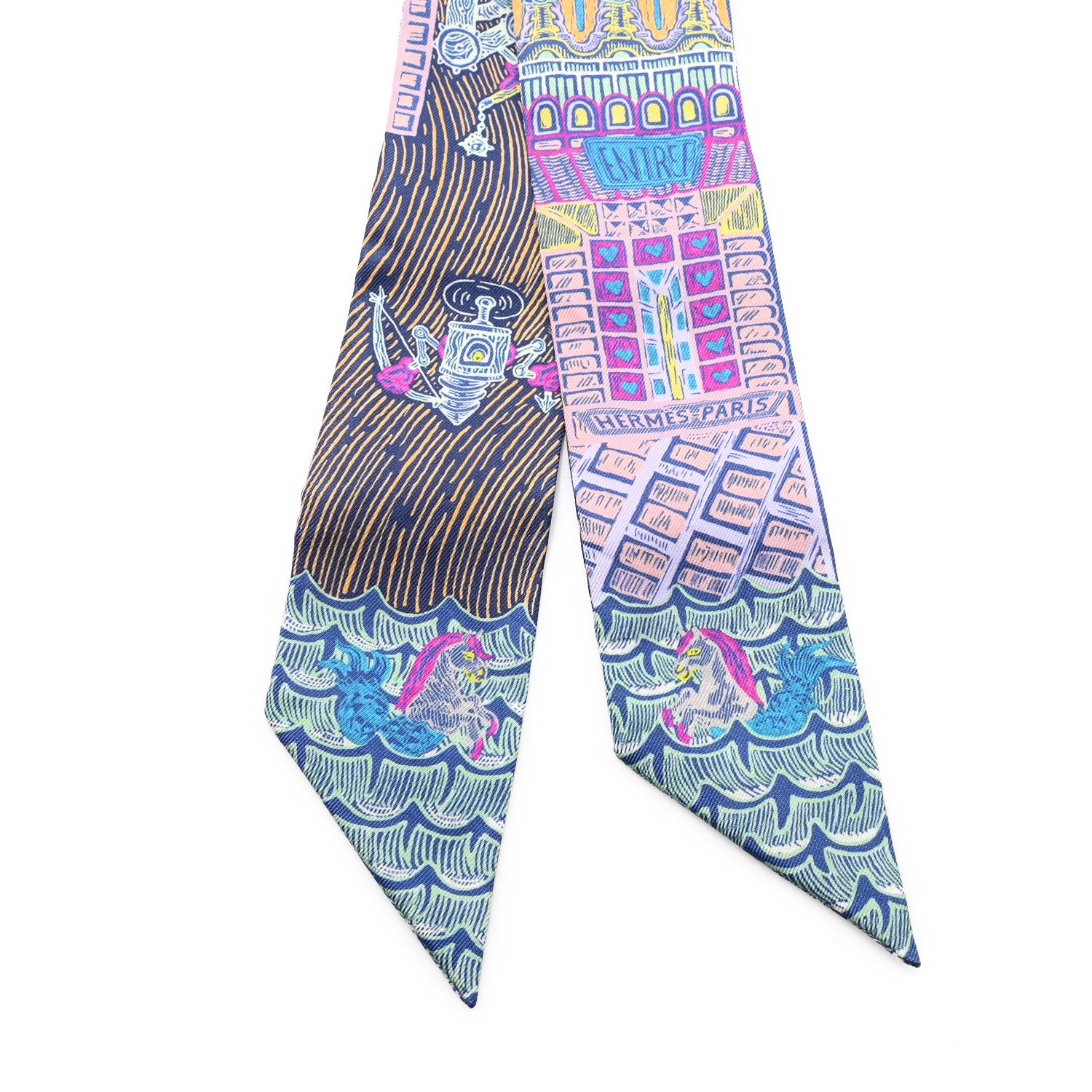 Hermes Silk Super Silk Quest Twilly Bleu Cobalt Rose Jaune 2 of 3