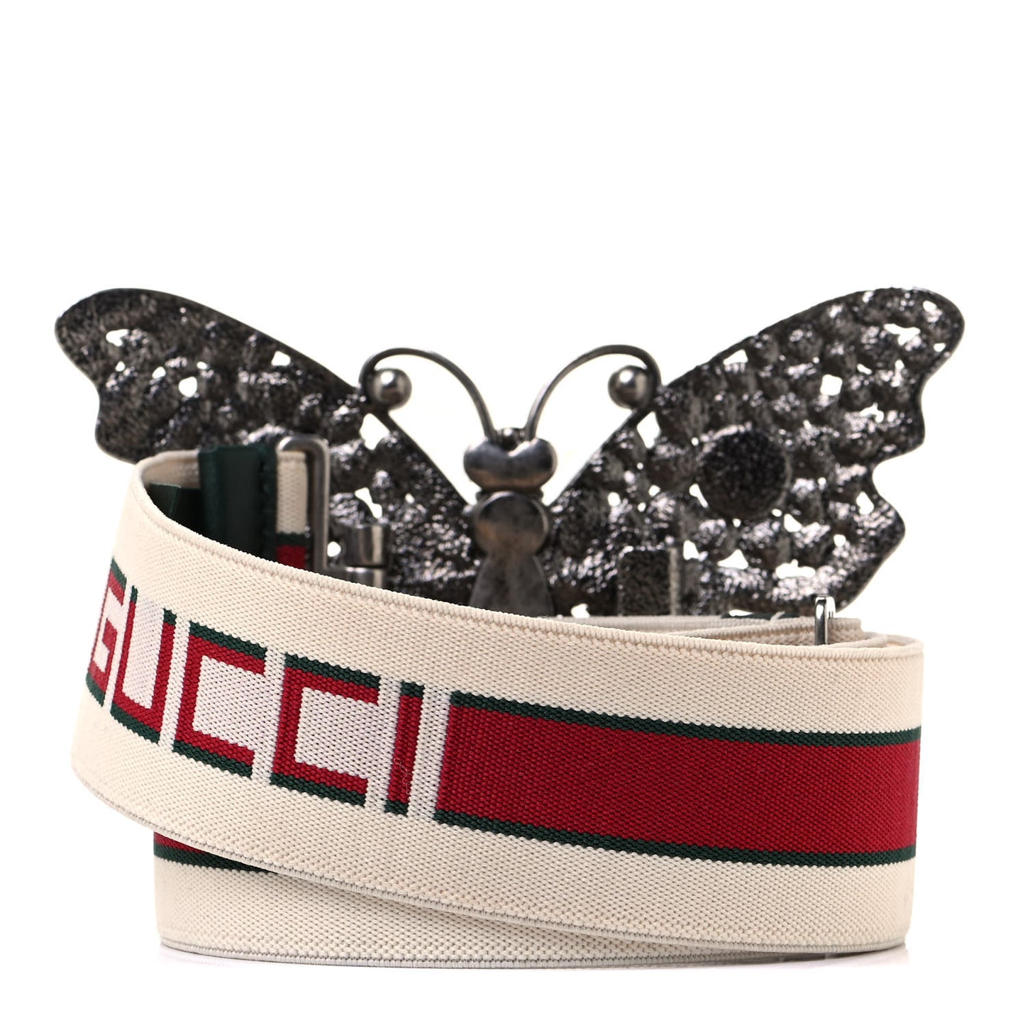 Jacquard Crystal Stripe Butterfly Belt 85 34 White
