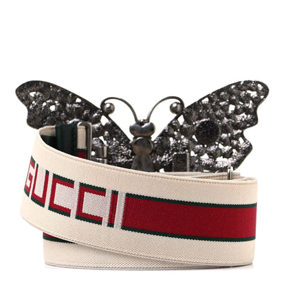 Gucci Jacquard Crystal Stripe Butterfly Belt 85 34 White 2 of 4