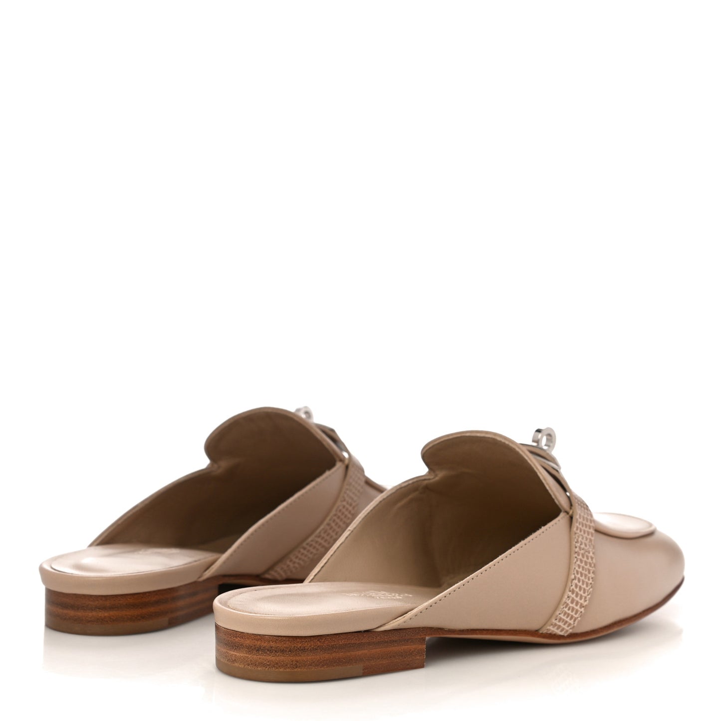Shiny Lizard Calfskin Oz Mules 37 Beige Sarrazin