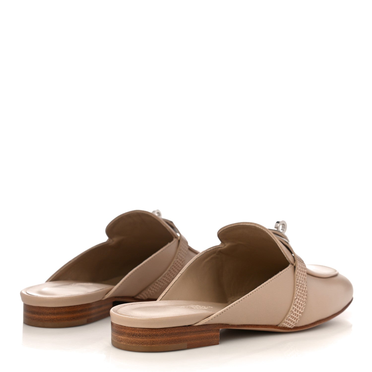 Hermes Shiny Lizard Calfskin Oz Mules 37 Beige Sarrazin 3 of 9