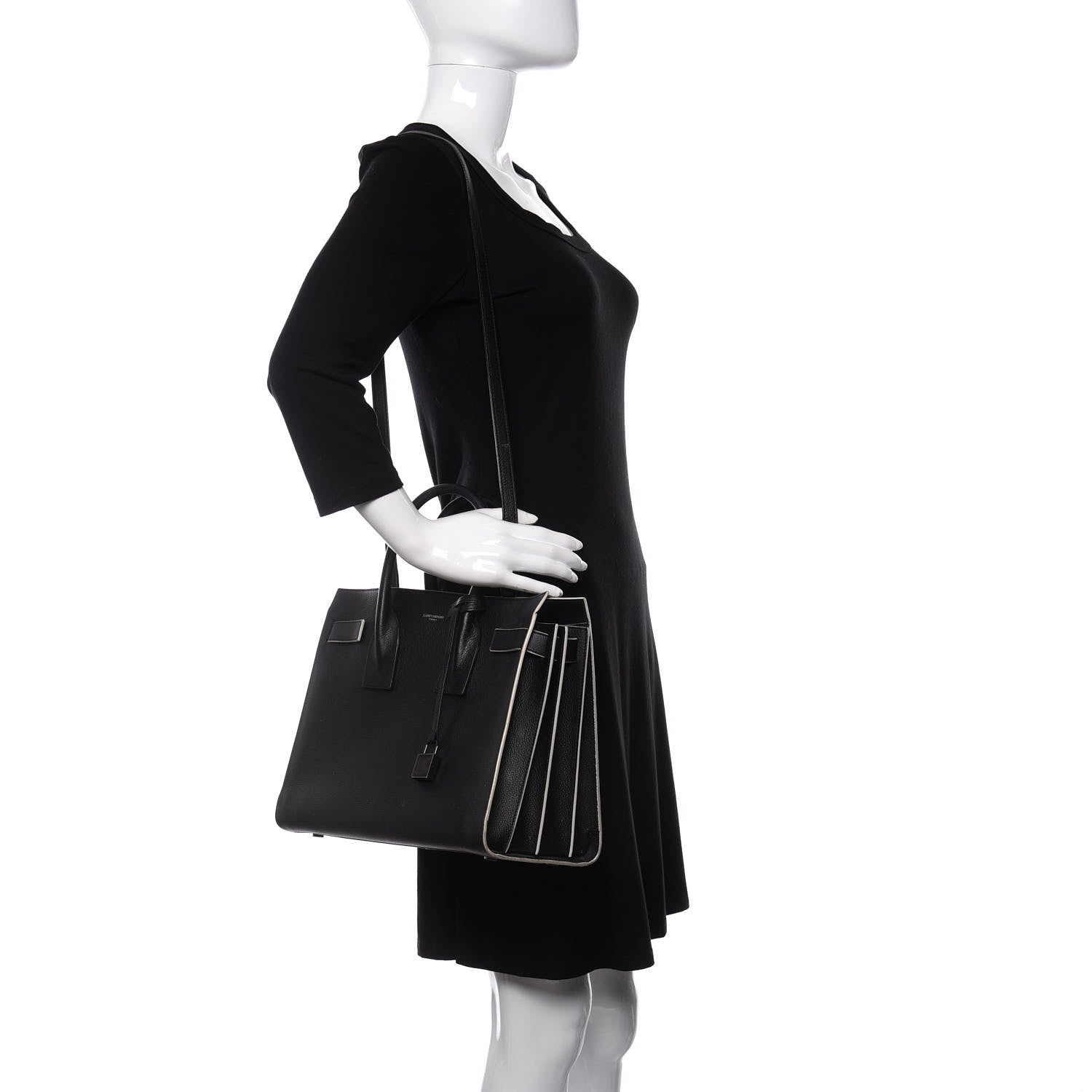 Saint Laurent Grained Calfskin Topstitch Small Sac De Jour Black Porcelain 2 of 9