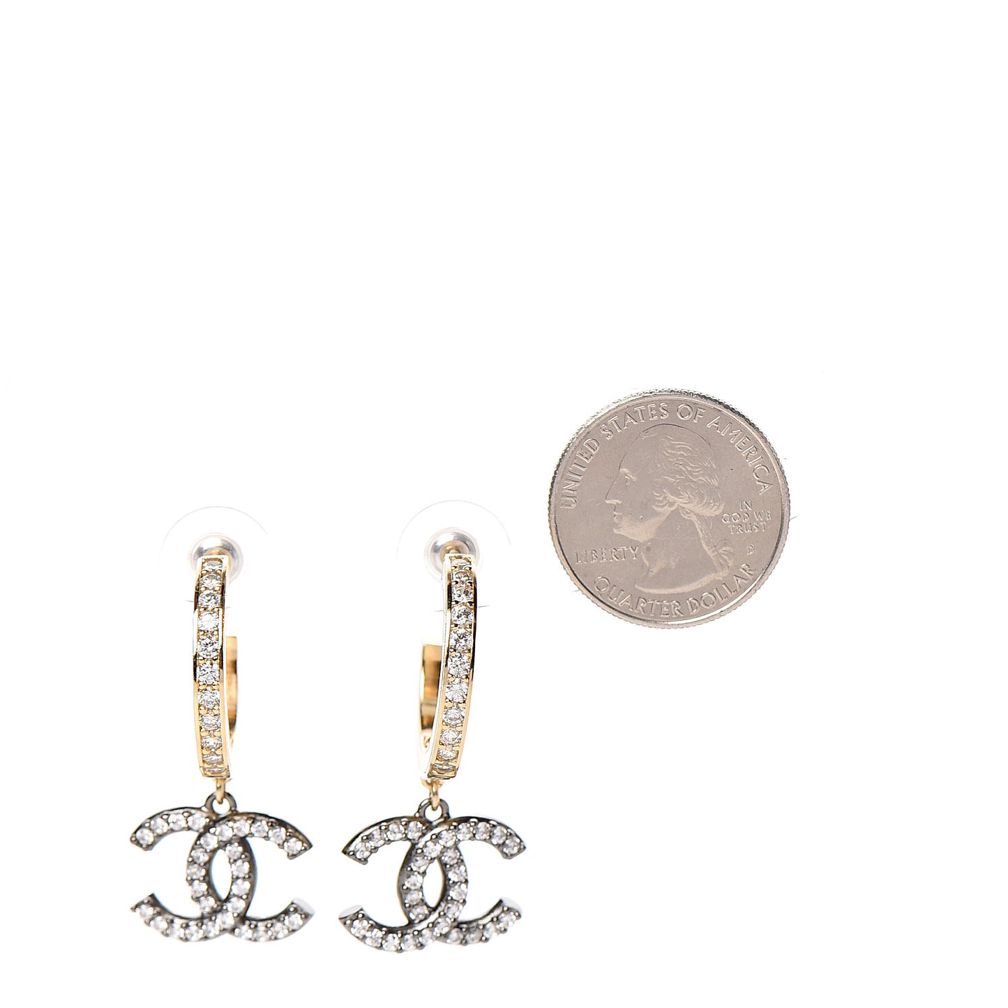 Crystal Lock Symbols CC Hoop Drop Earrings Gold Ruthenium