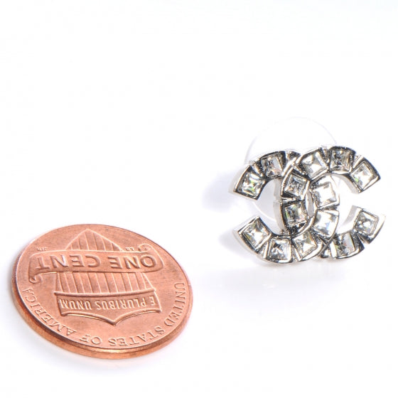 Crystal CC Pierced Earrings Silver
