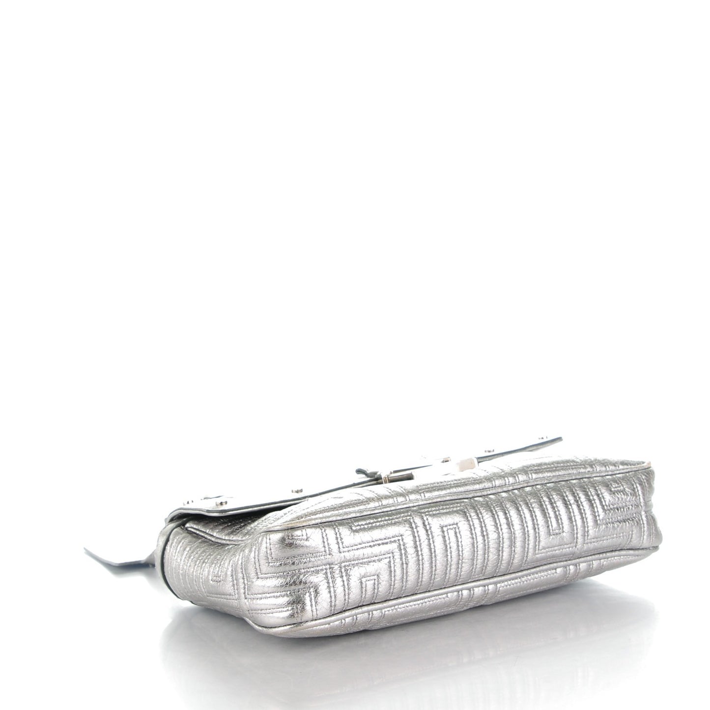Metallic Calfskin Quilted Couture Shoulder Bag Silver