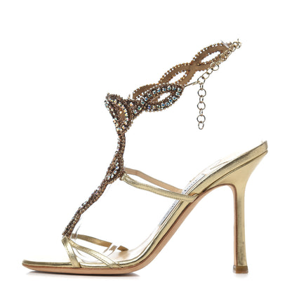 Jimmy Choo Metallic Calfskin Crystal Sandals 37 Gold 1 of 9