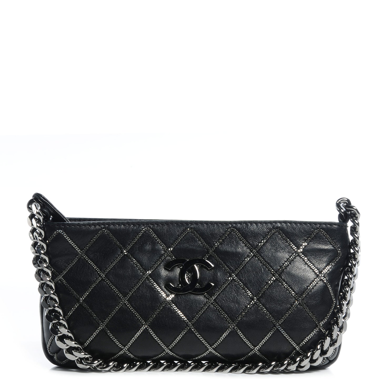 Calfskin Chain Stitch Clutch Black