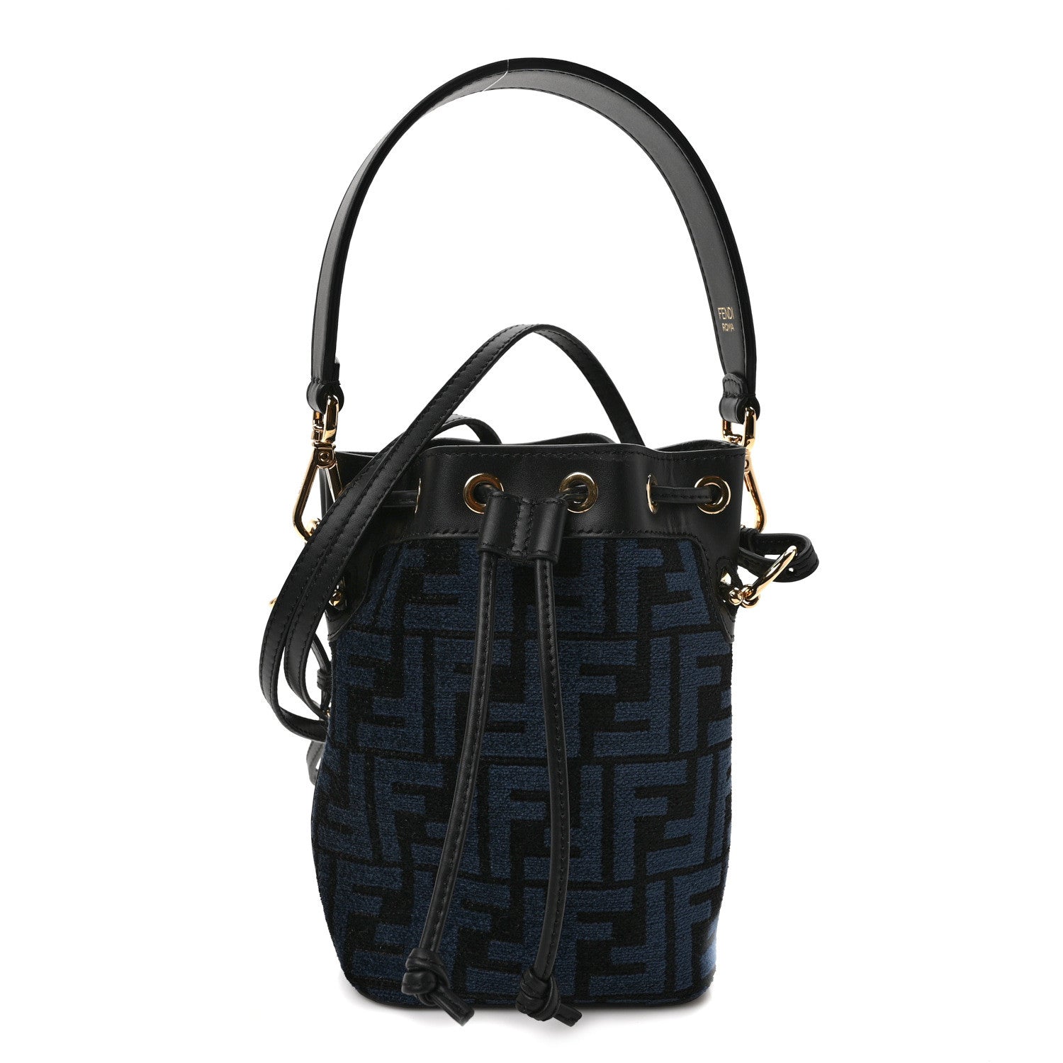 Fendi Chenille Vitello King FF Mini Mon Tresor Bucket Bag Blue Black 1 of 9