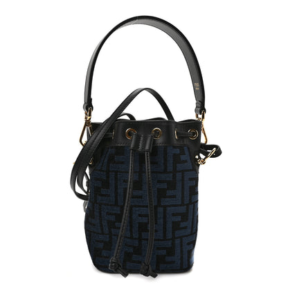 Fendi Chenille Vitello King FF Mini Mon Tresor Bucket Bag Blue Black 1 of 9